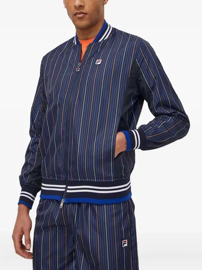 Fila Striped Logo Jacket In Blue