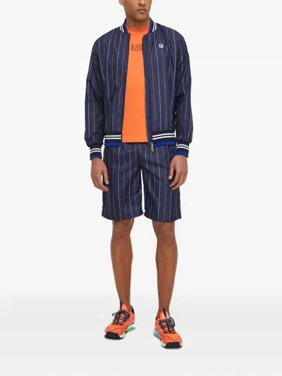 Fila Striped Logo Jacket In Blue