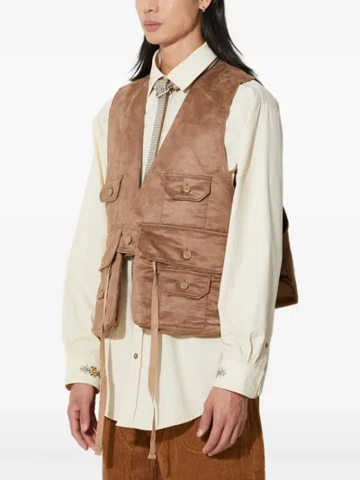 Engineered Garments Buttoned Multi-pocket Gilet In Brown
