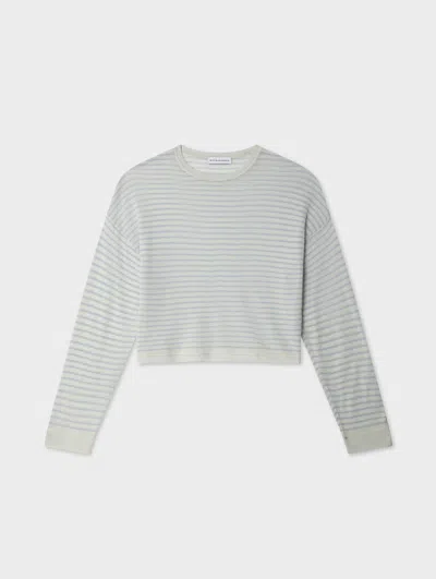 White & Warren Superfine Cashmere Striped Sweatshirt In Horizon Blue/white In Horizon Blue/white In Multi