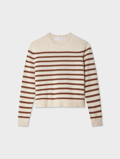 White & Warren Cashmere Multi Striped Crewneck Top In Natural/saddle Brown In Neutral