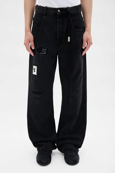 Ann Demeulemeester Ronald 5 Pocket Jeans With Printed Patches In Gray