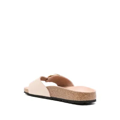Birkenstock Madrid Big Buckle Pink Leather Cork Footbed Sandals In Pink