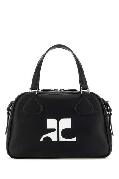 Courrèges Rectangular Black Cowhide Leather Shoulder Bag With Contrasting Logo In Black