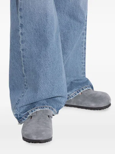 Birkenstock Suede Leather Open Back Slippers In Gray