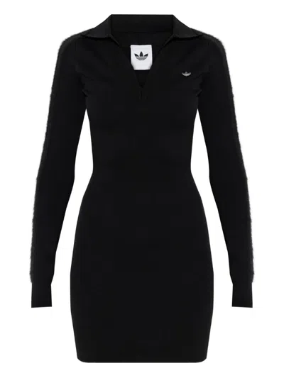 Adidas Originals Long-sleeve Polo-collar Mini Dress In Blue