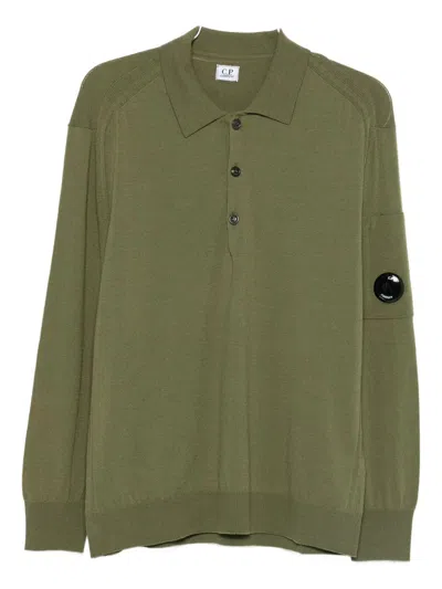 C.p. Company Knitwear Polo Collar In Merino Wool Clothing In Green