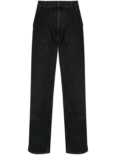 Carhartt Straight Leg Denim Trousers Pockets In Black