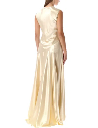 Alberta Ferretti Ivory Satin Long Dress In Sand