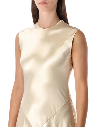 Alberta Ferretti Ivory Satin Long Dress In Sand