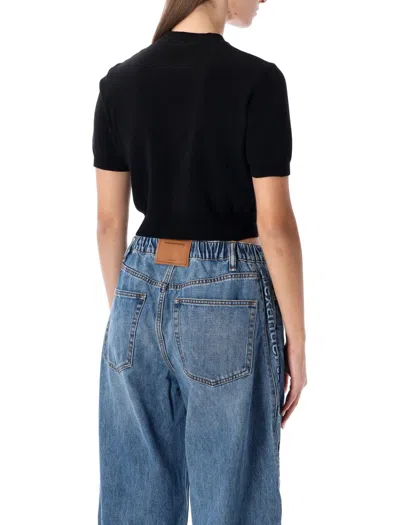 Alexander Wang Cropped Ribbed Chenille Sweater With Logo In Black