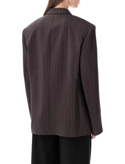 Magda Butrym Oversized Double-breasted Pinstriped Merino Wool Blazer In Brown