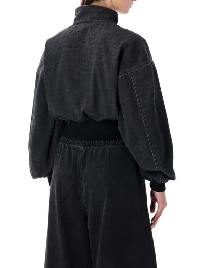 Alexander Wang Women Slate Denim Bomber Jacket In Black