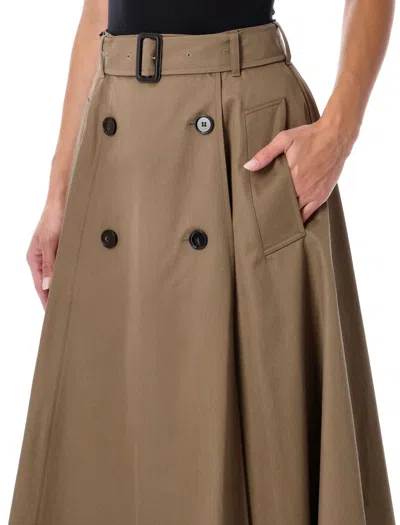 Burberry Beige Skirt With Adjustable Belt And Button Closure In Cotton Woman In Brown