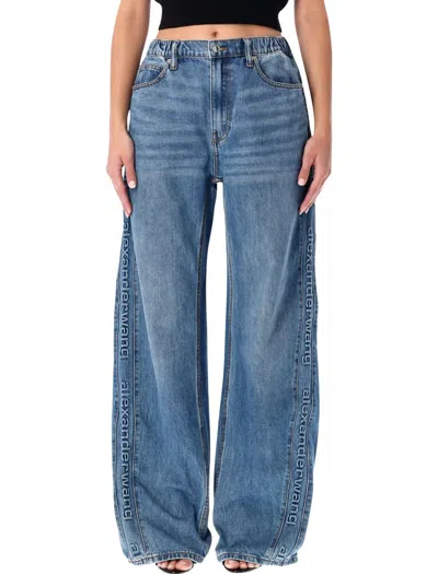 Alexander Wang Logo-embossed Denim Balloon Jogger Pants In Blue