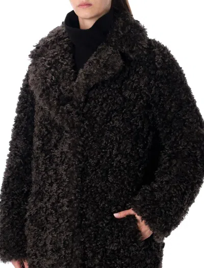 Stand Studio Camille Oversized Eco Shearling Coat In Black
