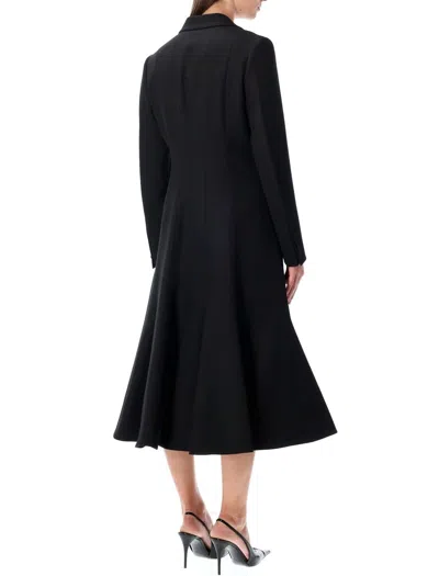 Fendi Black Grain De Poudre Wool Midi Coat With Peplum In Black