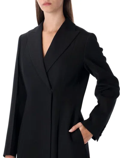 Fendi Black Grain De Poudre Wool Midi Coat With Peplum In Black