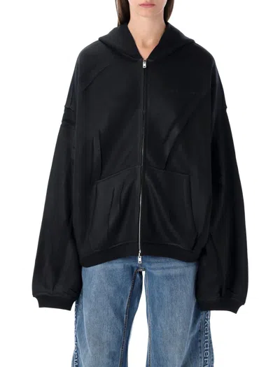 Alexander Wang Hooded Zip Jacket Crinkled Texture In Black