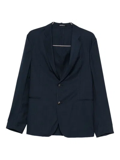 Emporio Armani Single Breasted Blazer Notched Lapels In Blue