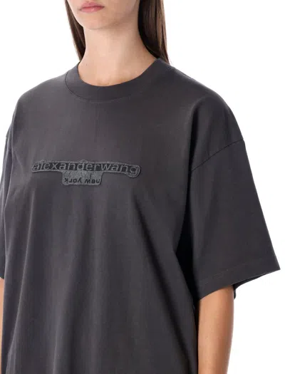 Alexander Wang Gray Embossed T-shirt In Black