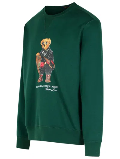 Polo Ralph Lauren Mens Fa25 Moss Holiday Bear Crewneck Bear-print Cotton-blend Sweatshirt In Green
