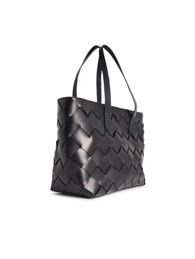 Dragon Diffusion Woven Leather Tote Bag With Dual Handles In Black