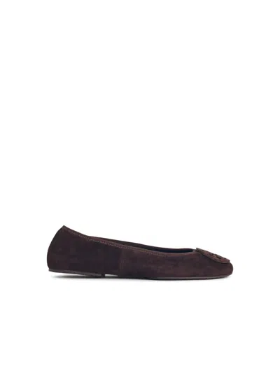 Tory Burch Reva Travel Suede Ballet Flats In Brown