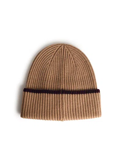 Drôle De Monsieur Stripe Woven Label Beanie In Brown