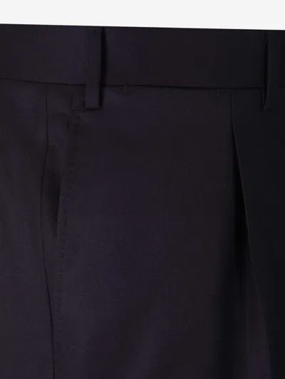 Canali Wool Flannel Trousers In Black
