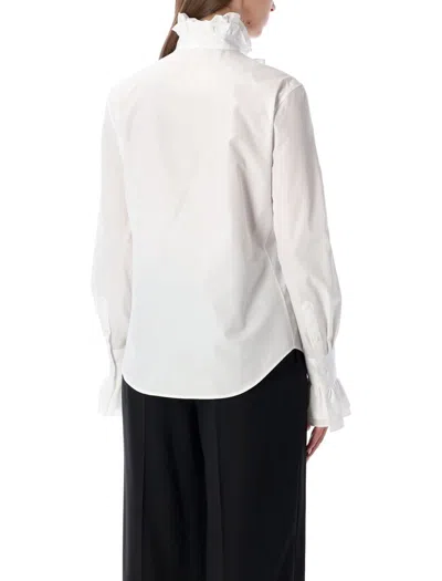 Ralph Lauren Dolley Cotton Broadcloth Shirt With Ruffles In White