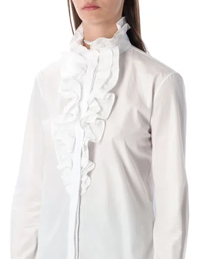 Ralph Lauren Dolley Cotton Broadcloth Shirt With Ruffles In White