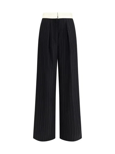 Forte Forte Sartorial High-waisted Pinstripe Wool-blend Trousers In Black