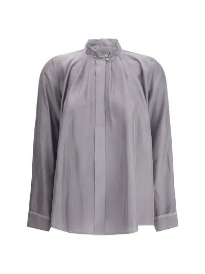 Forte Forte Crater-collar Shirt In Habotai Silk In Gray