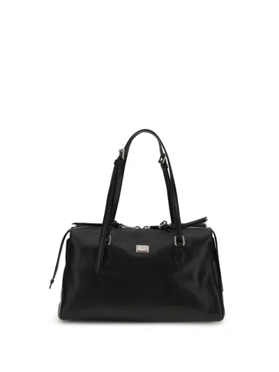 Dolce & Gabbana Calf Leather Shoulder Bag Vittoria Model In Black