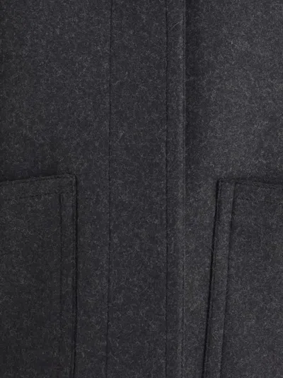 Fendi Women Virgin Wool Coat With Leather Sleeves In Gray