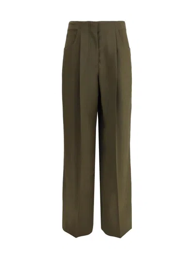 Fendi Women Green Pants With Front Pences And Wide Leg In Wool Woman In Green
