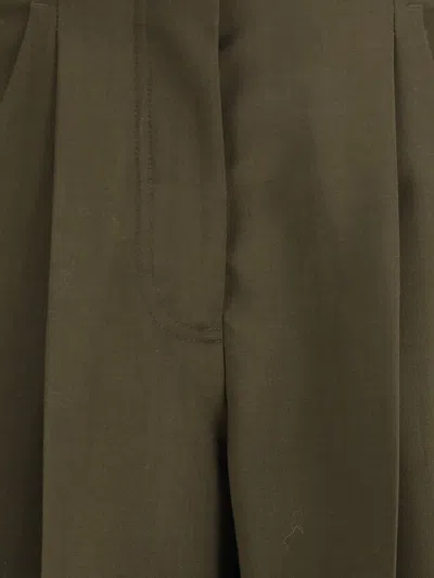 Fendi Women Green Pants With Front Pences And Wide Leg In Wool Woman In Green