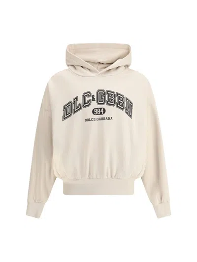 Dolce & Gabbana Hooded Sweatshirt In Jersey With Print In Neutral