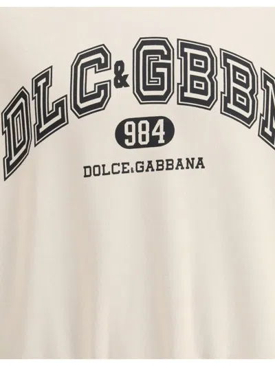 Dolce & Gabbana Hooded Sweatshirt In Jersey With Print In Neutral