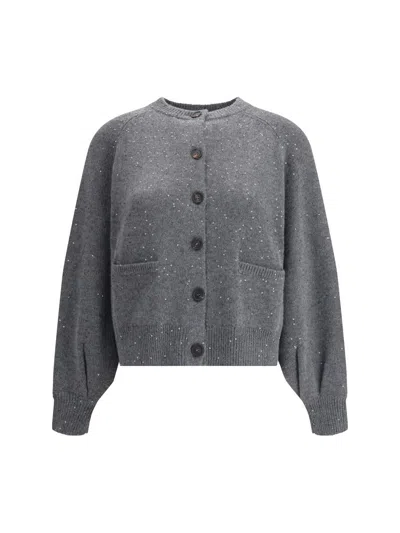 Brunello Cucinelli Sequin Embellished Cardigan In Gray