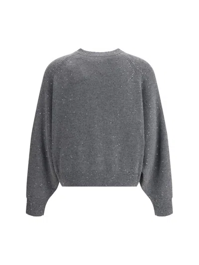 Brunello Cucinelli Sequin Embellished Cardigan In Gray