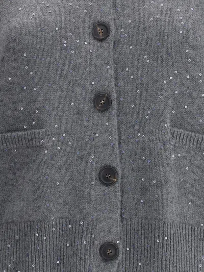 Brunello Cucinelli Sequin Embellished Cardigan In Gray
