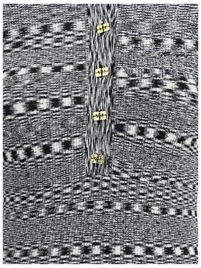 Ganni Black And White Polo Shirt With All-over Space-dye Effect And Button Closure In Fabric Woman In Gray