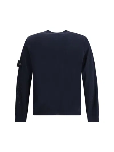 Stone Island Fine-knit Wool Crew-neck Sweater With Side Logo Badge In Blue