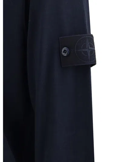 Stone Island Fine-knit Wool Crew-neck Sweater With Side Logo Badge In Blue