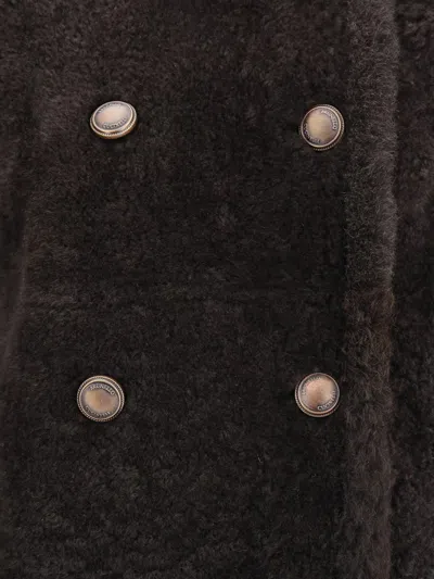 Brunello Cucinelli Reversible Double-breasted Fur Jacket With Button Detailing In Brown