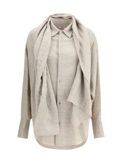Darkpark Wool Shirt With Matching Shawl In Neutral