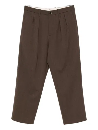 Nine In The Morning Tailored Mid-length Trousers With Pleats And Buttoned Pockets In Brown