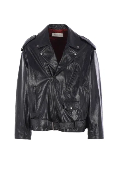 Dries Van Noten Leather Biker Jacket In Black